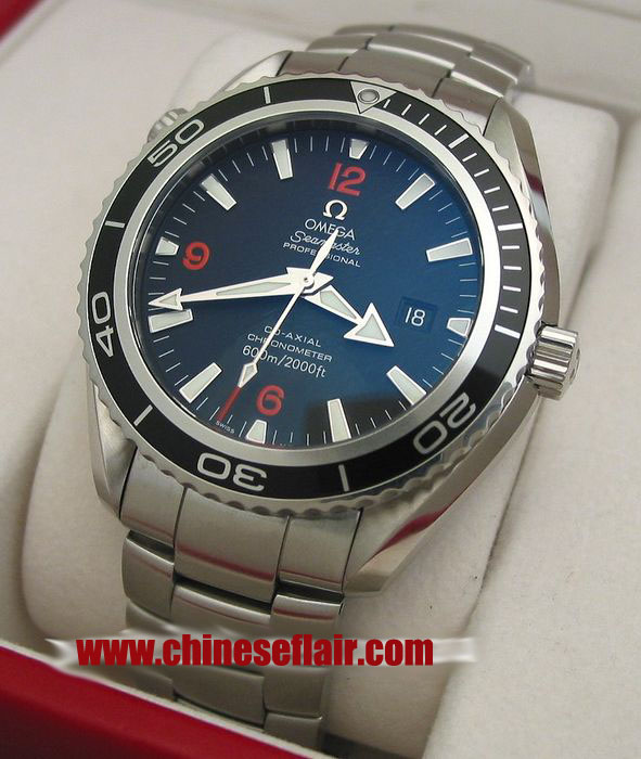 Fake Omega Planet Ocean Watch Stainless Steel Black Dial Orange